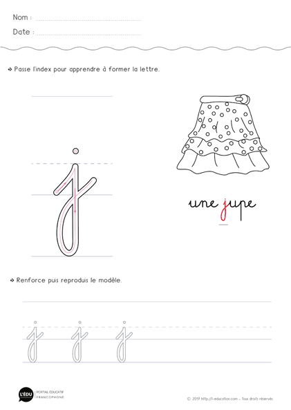 écrire la lettre j minuscule en cursive MS GS
