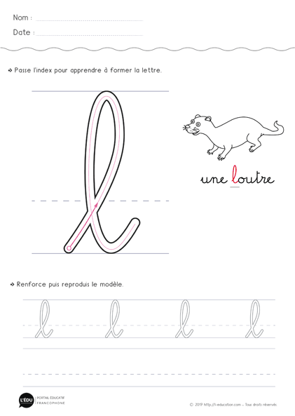 écrire la lettre l minuscule en cursive MS GS