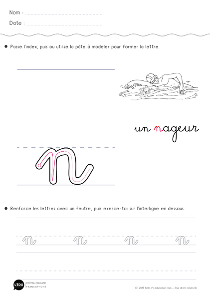 écrire la lettre n minuscule en cursive MS GS