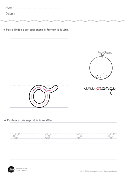 écrire la lettre o minuscule en cursive MS GS