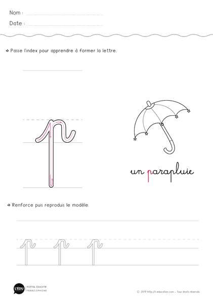 écrire la lettre p minuscule en cursive MS GS