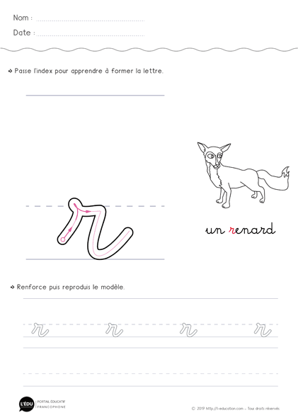 écrire la lettre r minuscule en cursive MS GS