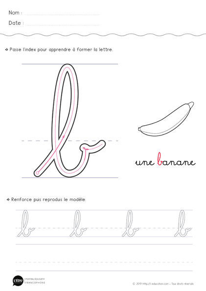 écrire la lettre b minuscule en cursive MS GS