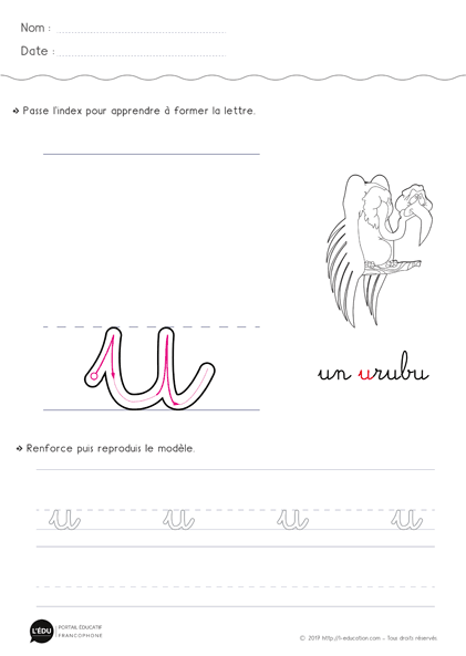 écrire la lettre u minuscule en cursive MS GS
