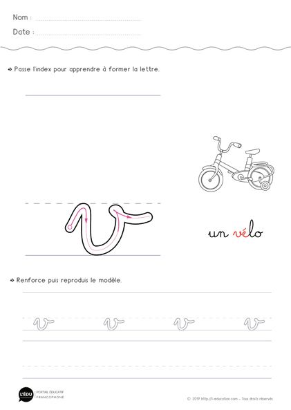 écrire la lettre v minuscule en cursive MS GS
