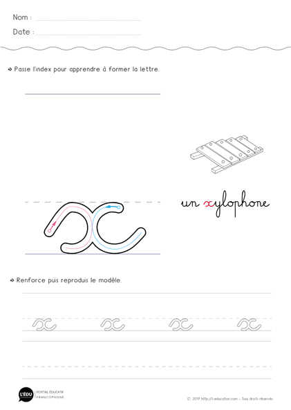 écrire la lettre x minuscule en cursive MS GS