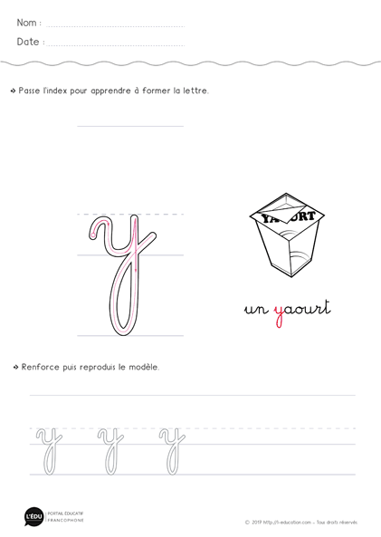 écrire la lettre y minuscule en cursive MS GS