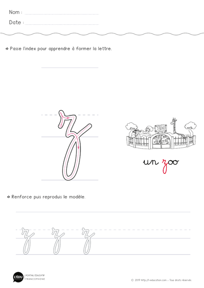 écrire la lettre z minuscule en cursive MS GS
