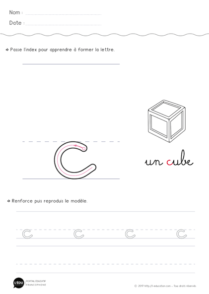 écrire la lettre c minuscule en cursive MS GS