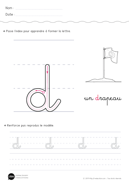 écrire la lettre d minuscule en cursive sans levée de main MS GS