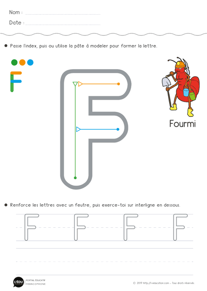 Reconnaître Tracer et Écrire les lettres capitales en Maternelle MS GS - la lettre f