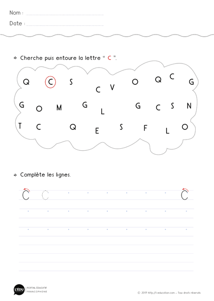 ecriture Maternelle Grande Section a imprimer Majuscule d'imprimerie lettre c
