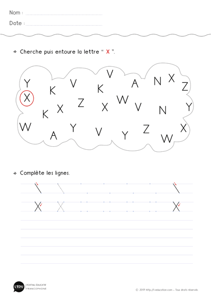 fiche d'écriture à imprimer lettre x en Majuscule d'imprimerie
