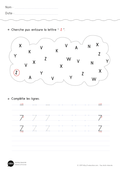 fiche d'écriture à imprimer lettre z en Majuscule d'imprimerie