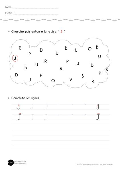 fiche d'écriture à imprimer lettre j en Majuscule d'imprimerie