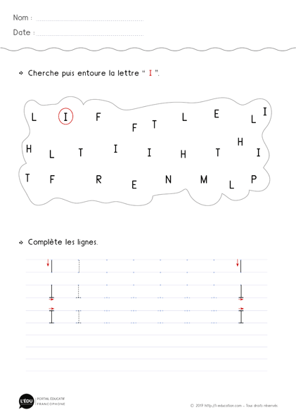 fiche d'écriture maternelle gs capitale dimprimerie lettre i