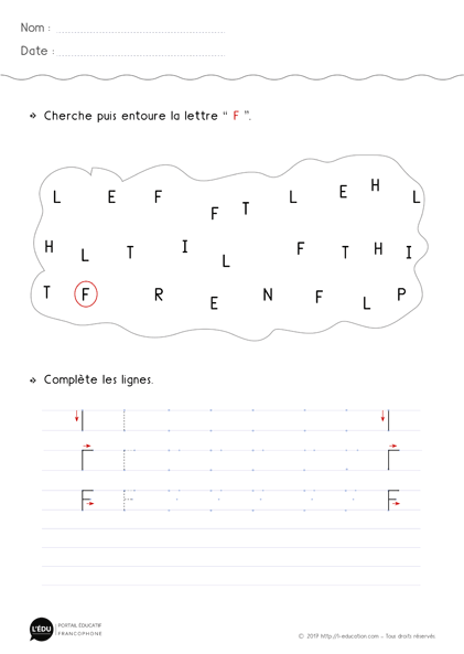 Écriture Maternelle Grande Section capitale dimprimerie lettre f
