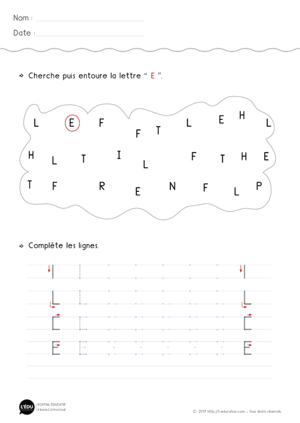 Écriture Maternelle Grande Section capitale dimprimerie lettre e