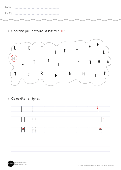 Apprendre à écrire en MS - majuscule dimprimerie lettre h