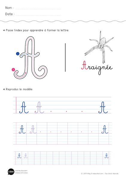 Écrire la lettre a majuscule cursive - Fiche lettre a majuscule à imprimer