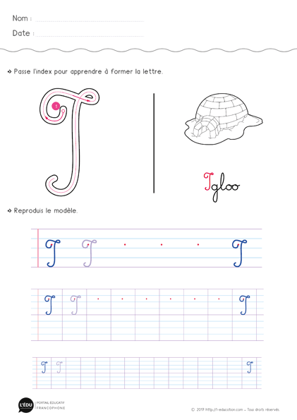 Écrire la lettre i majuscule cursive - Fiche lettre i majuscule à imprimer