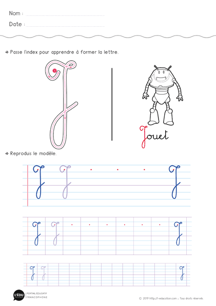 Écrire la lettre j majuscule cursive - Fiche lettre j majuscule à imprimer