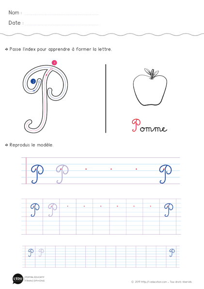 Écrire la lettre p majuscule cursive - Fiche lettre p majuscule à imprimer
