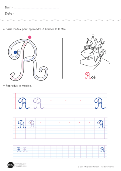 Écrire la lettre r majuscule cursive - Fiche lettre r majuscule à imprimer