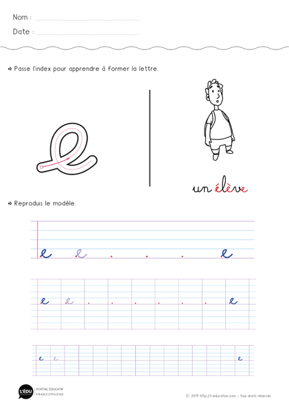 écriture cursive cp ce1 - la lettre e