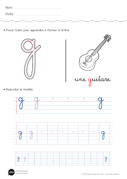 écriture cursive cp ce1 - la lettre g