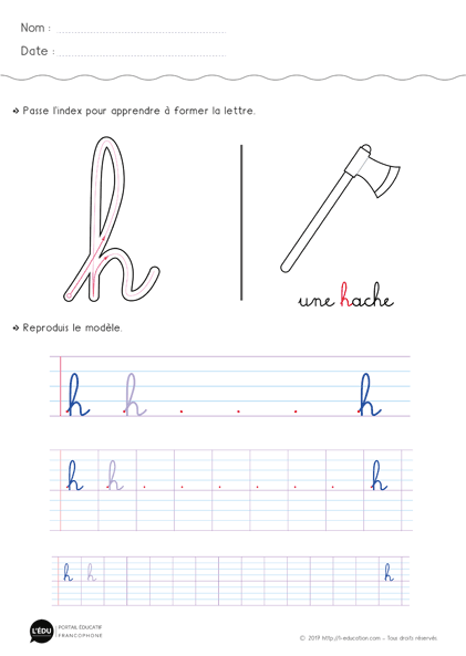 écriture cursive cp ce1 - la lettre h