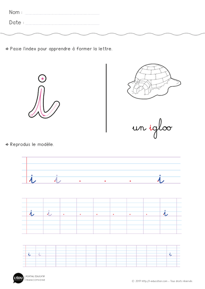 i minuscule cursive CP CE1 CE2