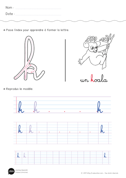 écriture cursive cp ce1 - la lettre k