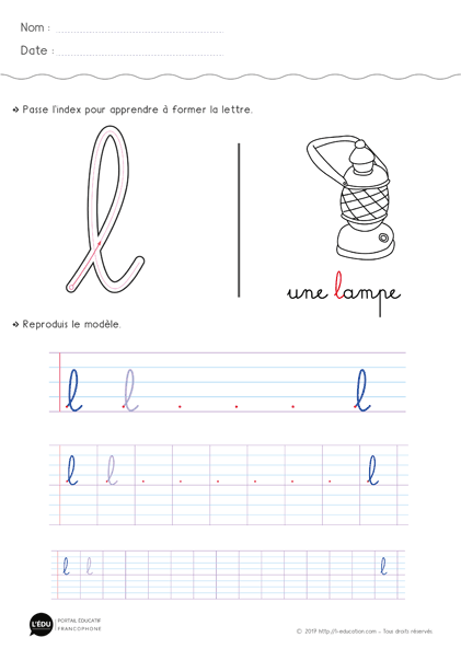 écriture cursive cp ce1 - la lettre l