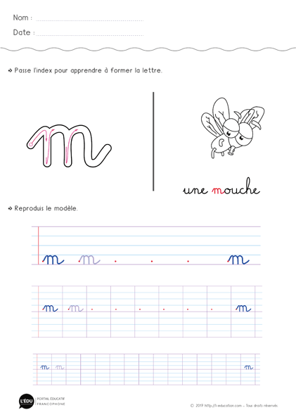 écriture cursive cp ce1 - la lettre m