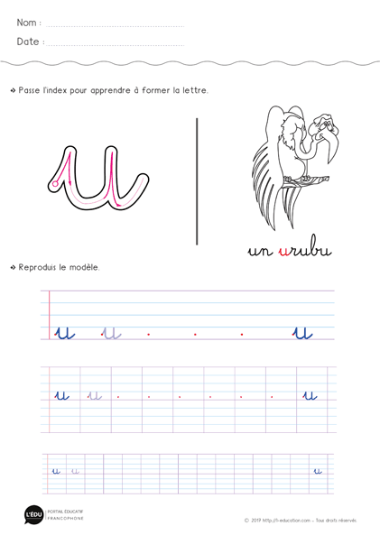 écriture cursive cp ce1 - la lettre u 