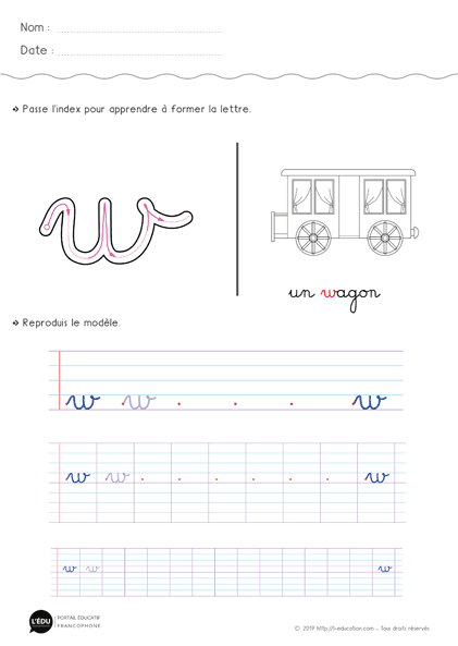 écriture cursive cp ce1 - la lettre w 