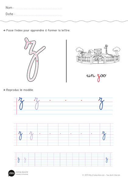 écriture cursive cp ce1 - la lettre z 