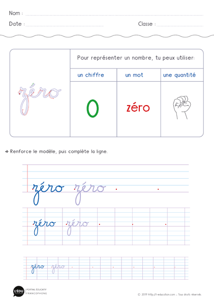 écriture des chiffres en lettres - écrire le nombre 0