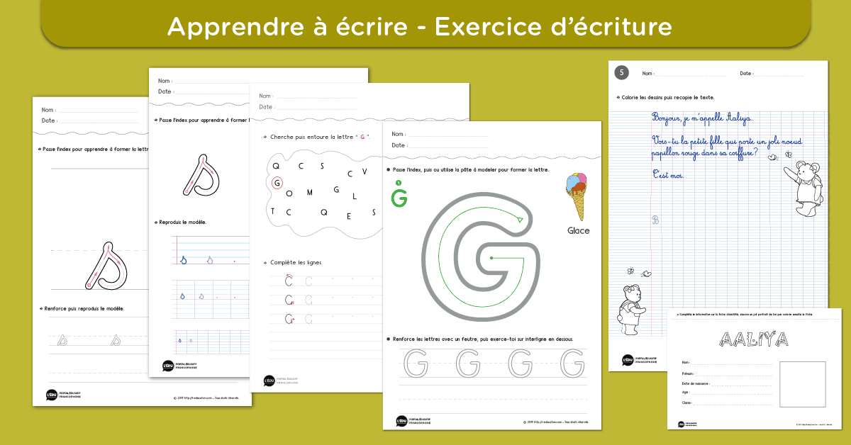 Apprendre à écrire - Feuilles fiches et cahiers d'écriture gratuits à imprimer