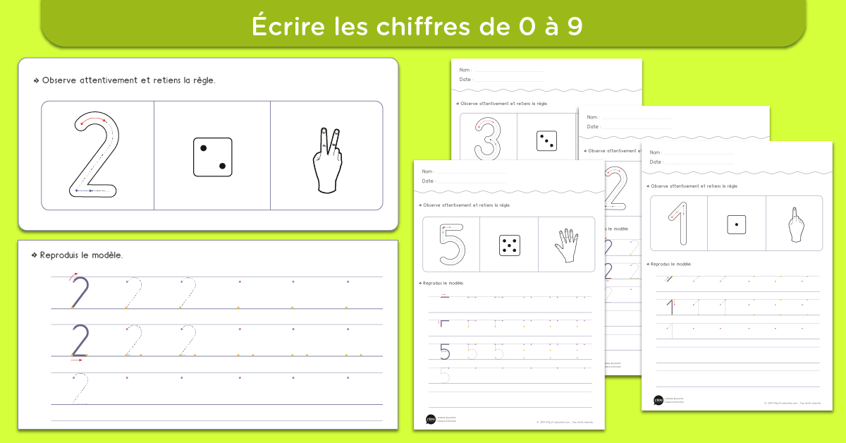 Écriture des chiffres jusqu'à 9 - Écrire les nombres de 1 à 10
