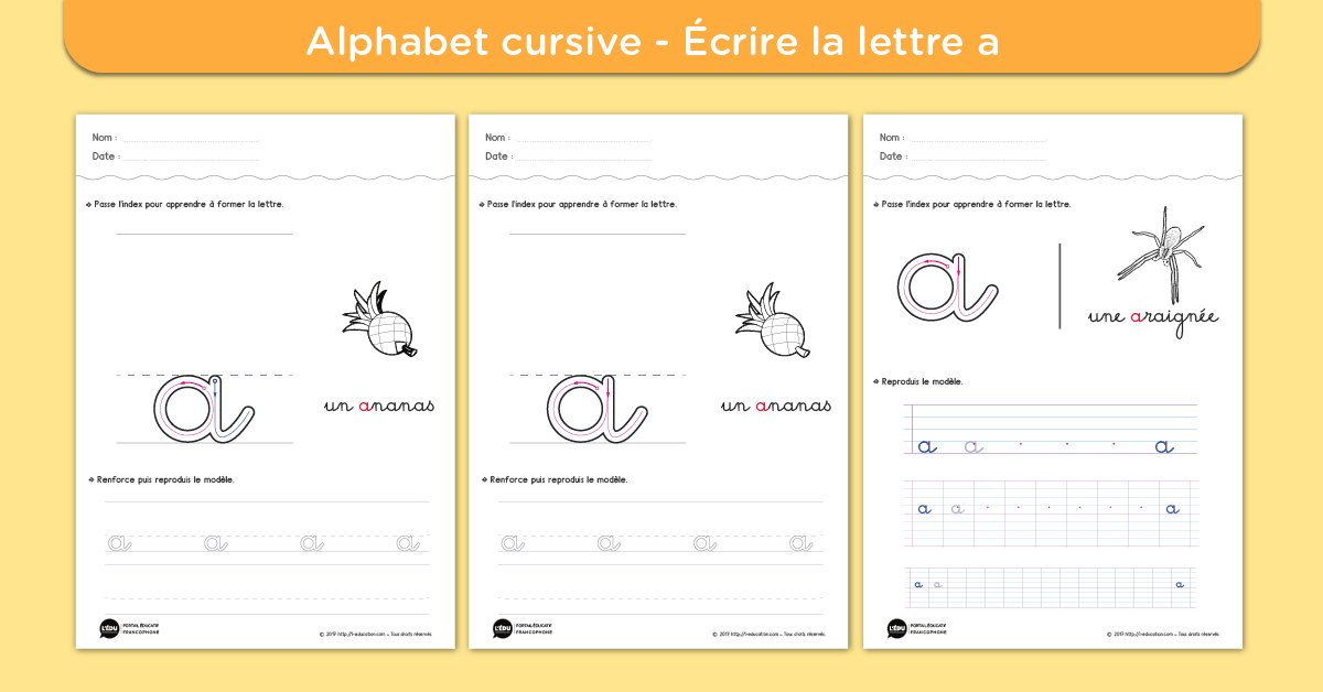 Écrire la lettre a minuscule cursive - Fiche lettre a minuscule à imprimer