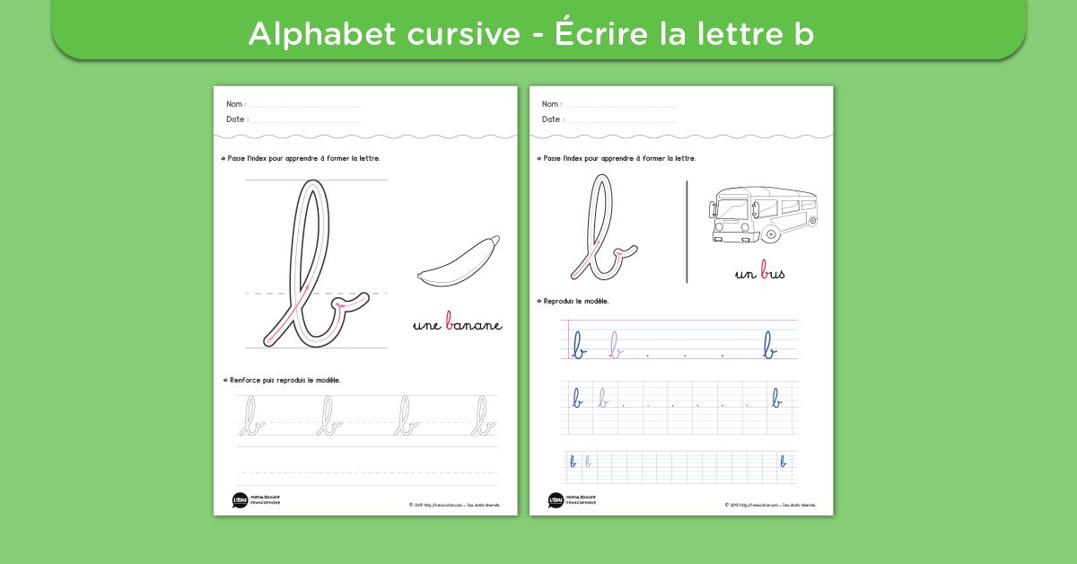 Écrire la lettre b minuscule cursive - Fiche lettre b minuscule à imprimer