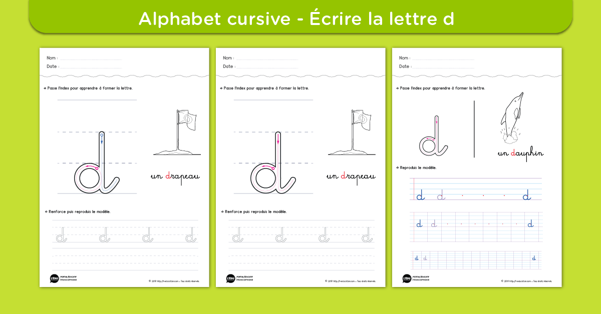 Écrire la lettre d minuscule cursive - Fiche lettre d minuscule à imprimer