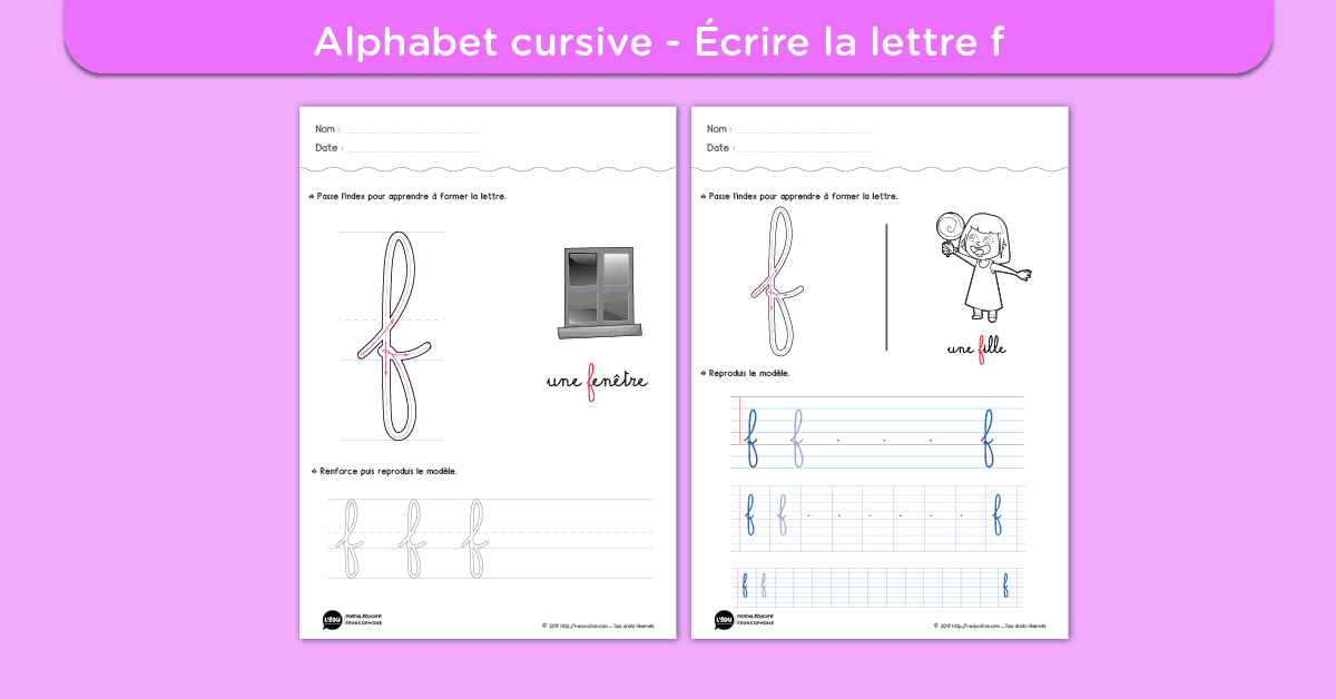 Écrire la lettre f minuscule cursive - Fiche lettre f minuscule à imprimer