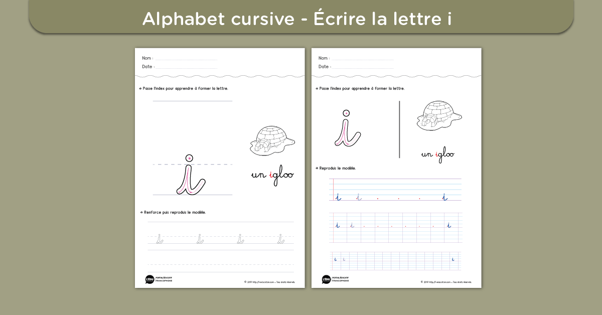 Écrire la lettre i minuscule cursive - Fiche lettre i minuscule à imprimer