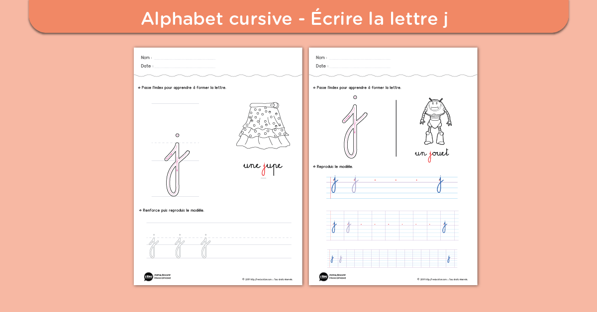 Écrire la lettre j minuscule cursive - Fiche lettre j minuscule à imprimer