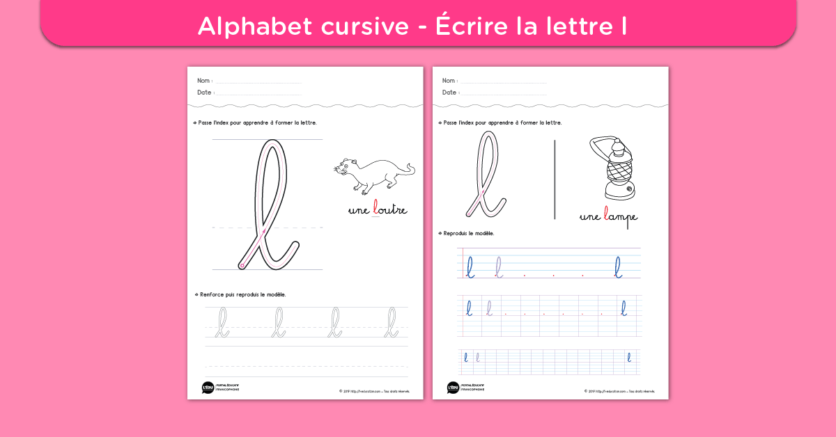 Écrire la lettre l minuscule cursive - Fiche lettre l minuscule à imprimer