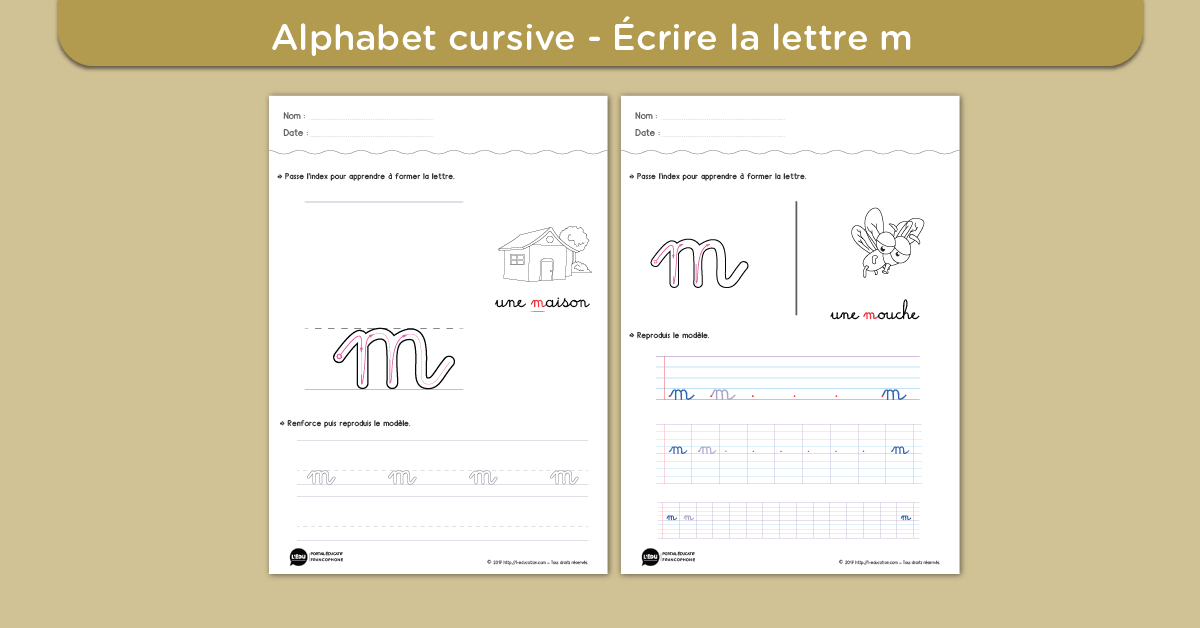Écrire la lettre m minuscule cursive - Fiche lettre m minuscule à imprimer