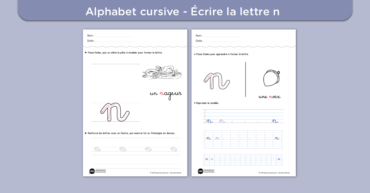 Écrire la lettre n minuscule cursive - Fiche lettre n minuscule à imprimer